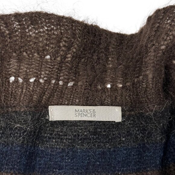 Y2K 90s Mohair Cardigan Sz.M Striped Ruffle Brown Whimsigoth Fairy Grunge Boho - Picture 10 of 14